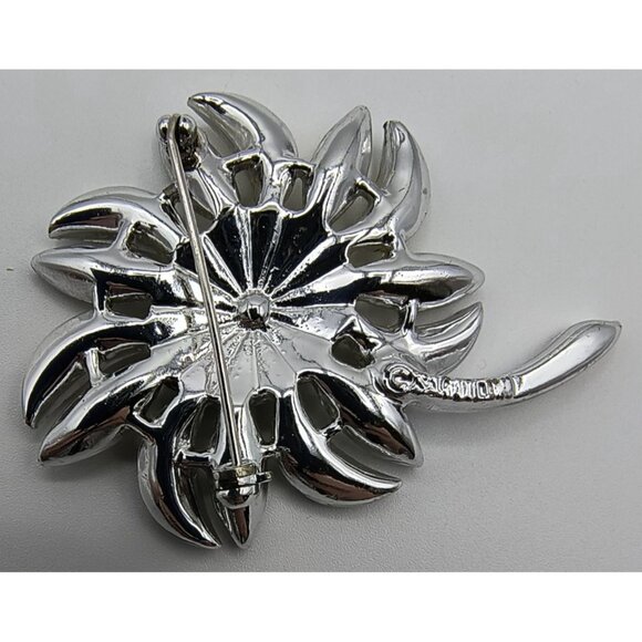 Vintage Sarah Coventry Silver-Tone Floral Brooch With Yellow & Green Rhinestone - Picture 2 of 4